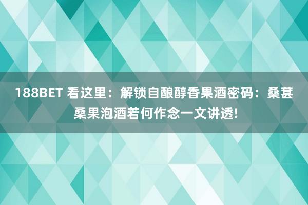 188BET 看这里：解锁自酿醇香果酒密码：桑葚 桑果泡酒若何作念一文讲透!