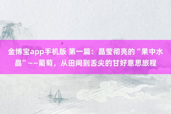金博宝app手机版 第一篇：晶莹彻亮的“果中水晶”——葡萄，从田间到舌尖的甘好意思旅程