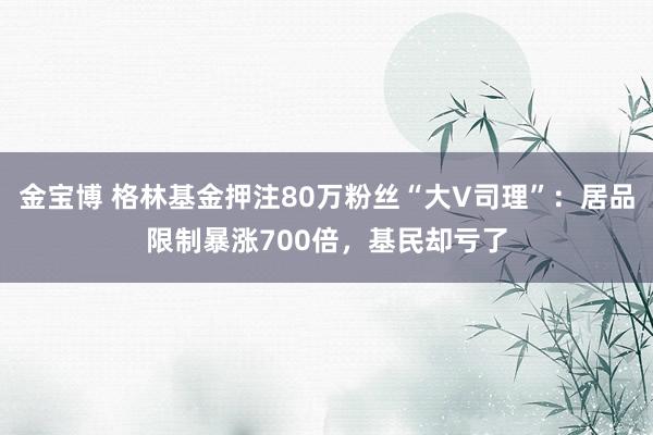 金宝博 格林基金押注80万粉丝“大V司理”：居品限制暴涨700倍，基民却亏了